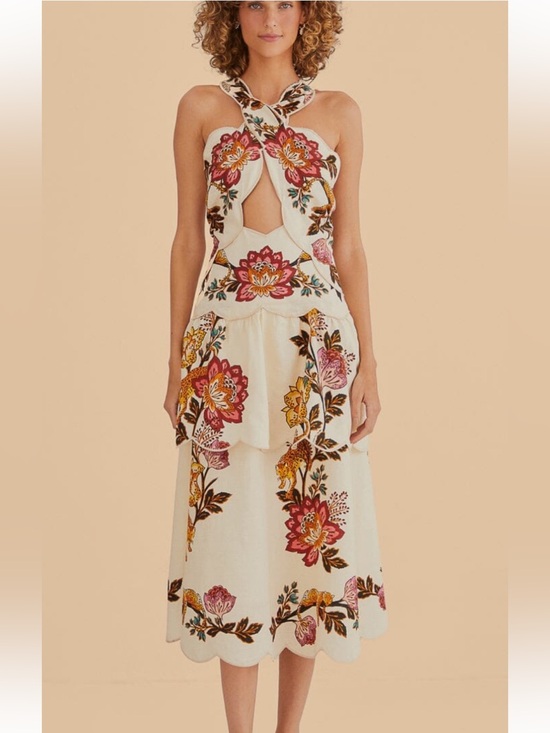 FARM Rio Dresses & Skirts - FARM Rio Leopard Flowers Print Cutout Detail Linen Blend Dress